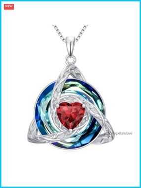 Celtic Trinity Knot Necklace 925 Sterling Silver Blue Crystal Irish Pendant